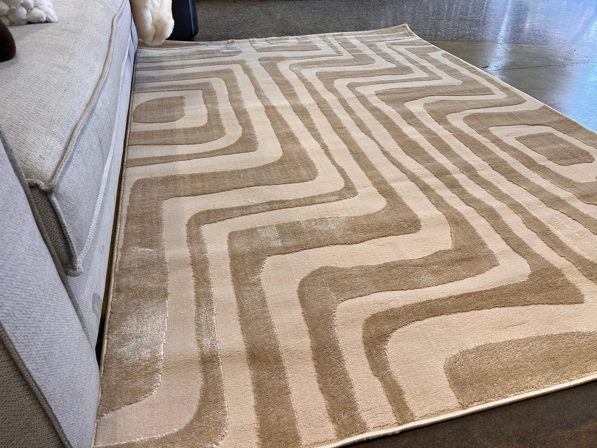 Tone-On-Tone Mocha Geo Area Rug - Warm Beige, Modern High-Low Texture, 5' 3" X 7' 4", 8' X 11', 10' X 13' (1 Rug)