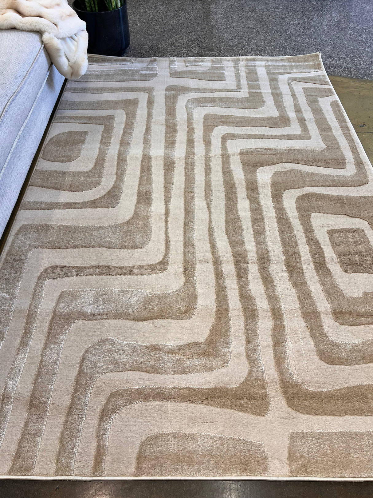 Tone-On-Tone Mocha Geo Area Rug - Warm Beige, Modern High-Low Texture, 5' 3" X 7' 4", 8' X 11', 10' X 13' (1 Rug)