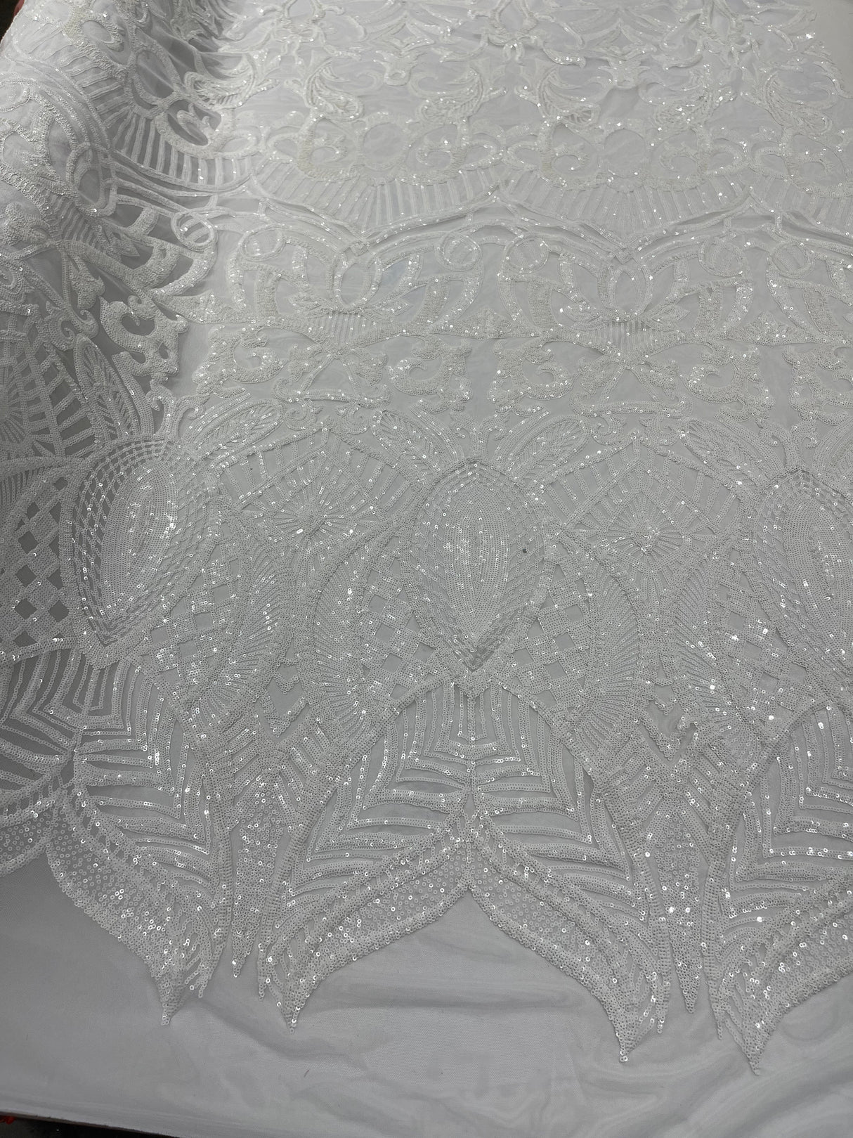 Royalty Sequin Damask 4 Way Stretch Mesh Fabric - Iridescent Sequin Damask, 54" Width (1 Yard)