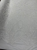 Royalty Sequin Damask 4 Way Stretch Mesh Fabric - Iridescent Sequin Damask, 54" Width (1 Yard)