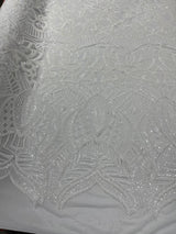 Royalty Sequin Damask 4 Way Stretch Mesh Fabric - Iridescent Sequin Damask, 54" Width (1 Yard)
