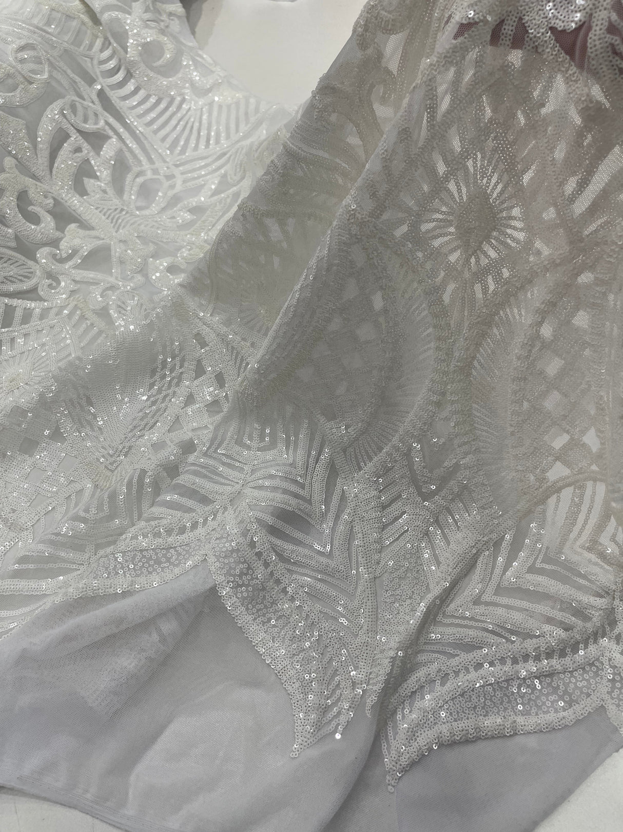 Royalty Sequin Damask 4 Way Stretch Mesh Fabric - Iridescent Sequin Damask, 54" Width (1 Yard)