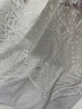 Royalty Sequin Damask 4 Way Stretch Mesh Fabric - Iridescent Sequin Damask, 54" Width (1 Yard)