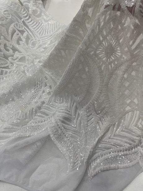 Royalty Sequin Damask 4 Way Stretch Mesh Fabric - Iridescent Sequin Damask, 54" Width (1 Yard)