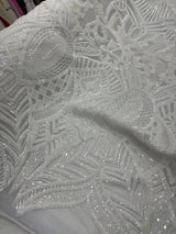 Royalty Sequin Damask 4 Way Stretch Mesh Fabric - Iridescent Sequin Damask, 54" Width (1 Yard)