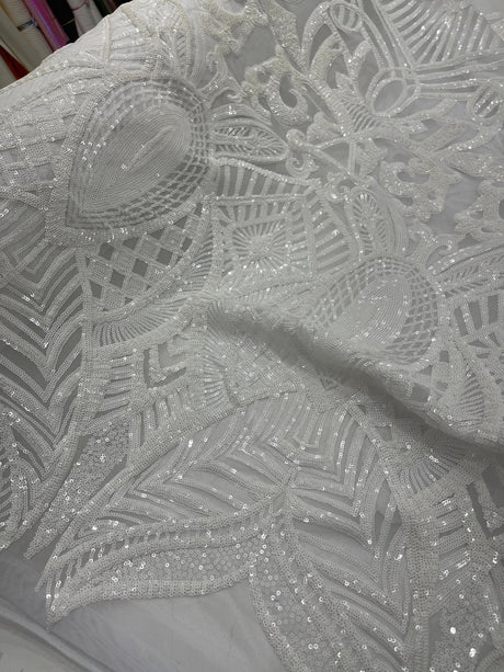 Royalty Sequin Damask 4 Way Stretch Mesh Fabric - Iridescent Sequin Damask, 54" Width (1 Yard)