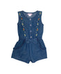 Girl Flower Embroidery Cotton Fabric - Light Chambray Floral Embroidery, Sizes 2-8 (1 Piece)