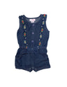 Girl Flower Embroidery Cotton Fabric - Chambray Floral Embroidery, 6M/9M-24M (1 Piece)