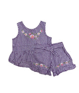Girls Gingham Short Sets Cotton Fabric - Embroidered Gingham, Lime, Red, Black, Pink, Purple, Blue, Sizes 5-8 (1 Set)