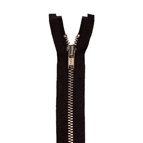 YKK Nickel Separating Shirt Zipper Fabric - Black, Tan, Nickel Teeth, 14" 16"
