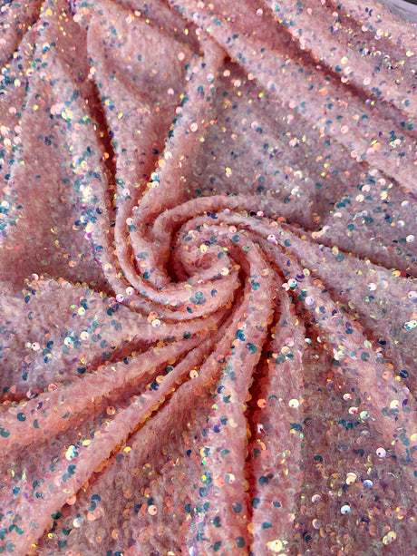 Iridescent Peach Sequin on Velvet