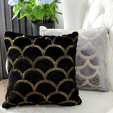 Golden Faux Fur Glow Fluffy Pillow Polyester Fabric - Black Moon With Gold Foil, 20" X 20" (1 Pillow)