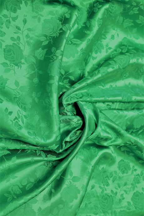 Kelly Green Jacquard Satin Fabric - Kelly Green, Reversible, 58"-60" Width (1 Yard)