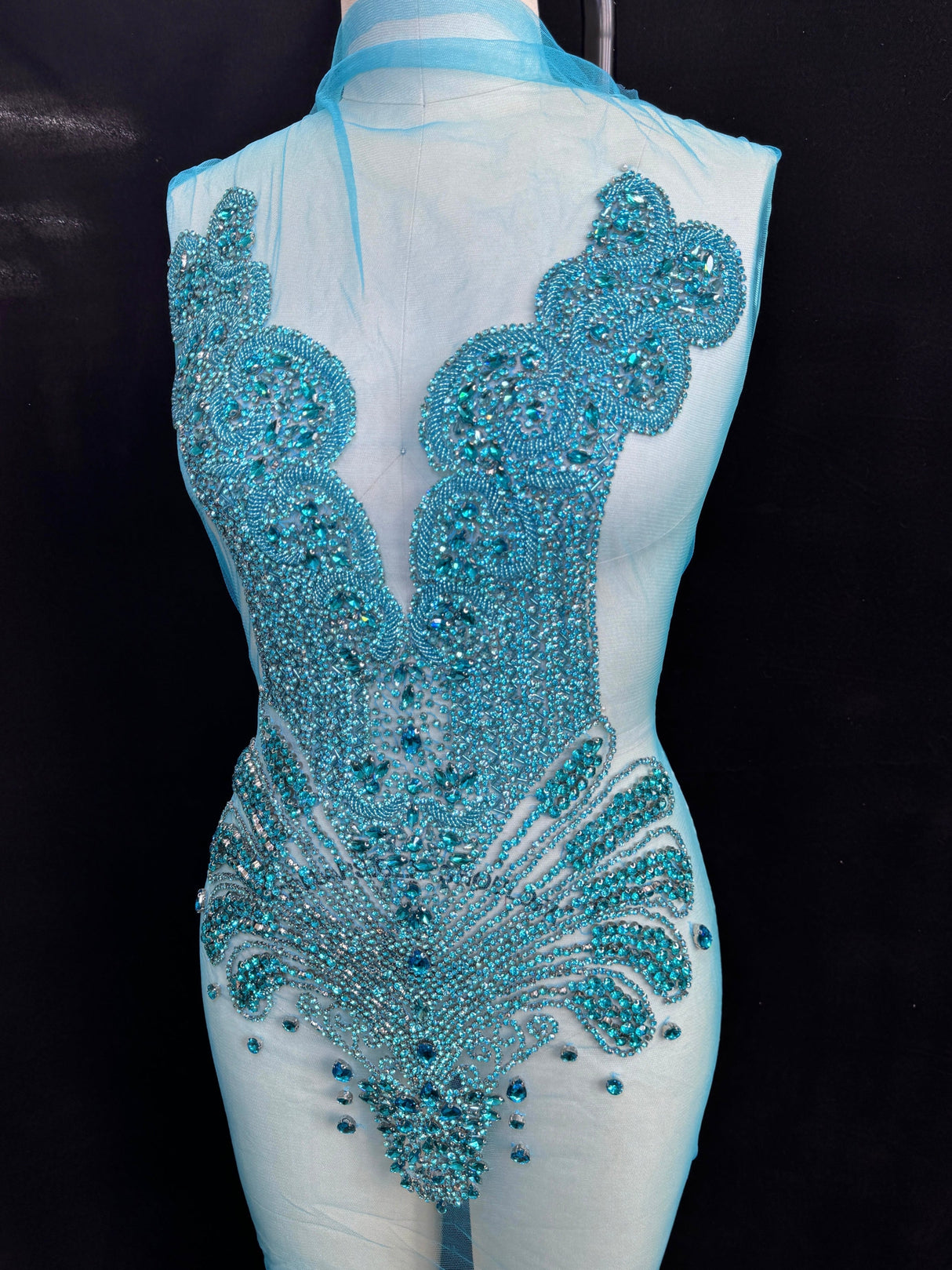Turquoise Rhinestone Bodice Applique