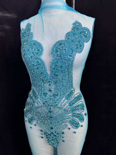 Turquoise Rhinestone Bodice Applique