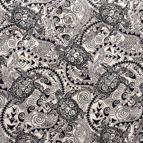 Tiki Turtle All Over Cotton Fabric - Purple, Blue, Natural, Red Tiki Turtle Print, 45" Width (1 Yard)