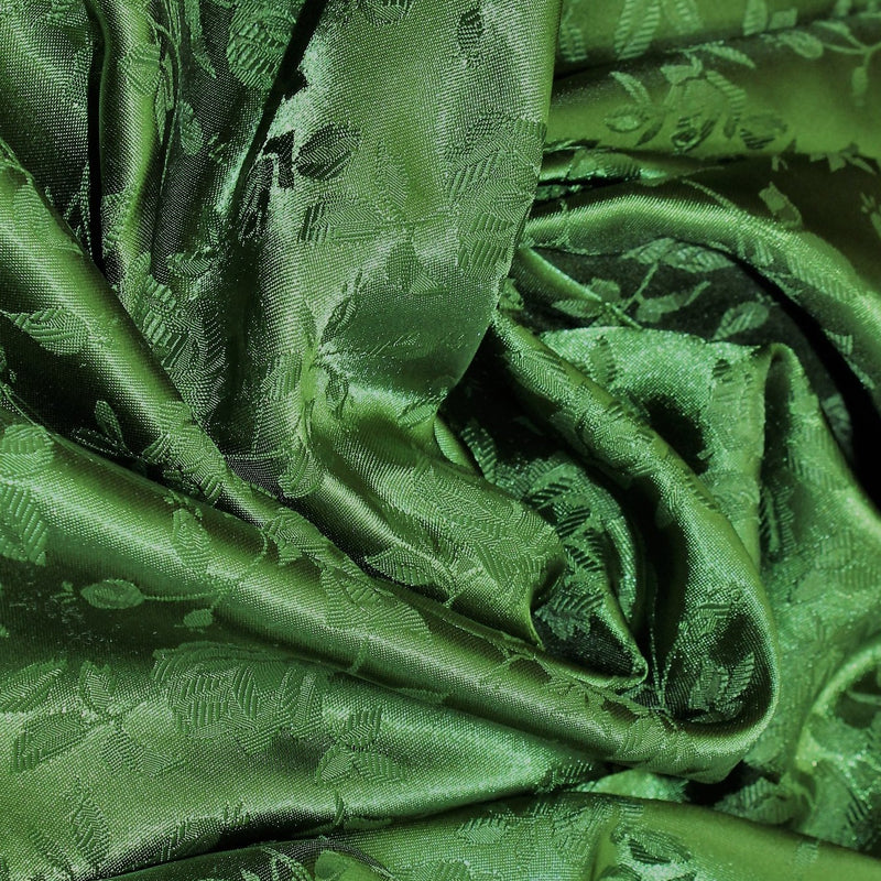 Olive Jacquard Satin Polyester Fabric - Olive Jacquard, Reversible, 58"-60" Width (1 Yard)