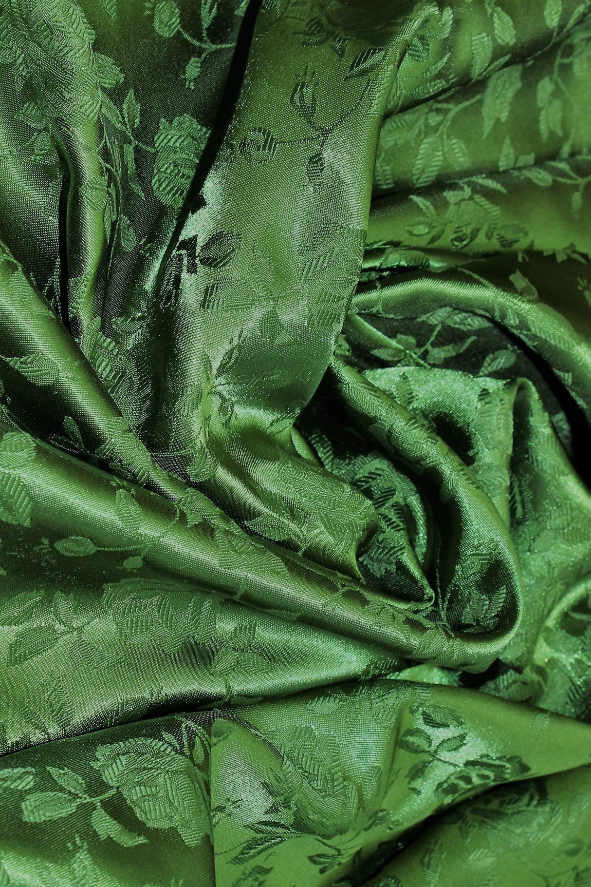 Olive Jacquard Satin Polyester Fabric - Olive Jacquard, Reversible, 58"-60" Width (1 Yard)