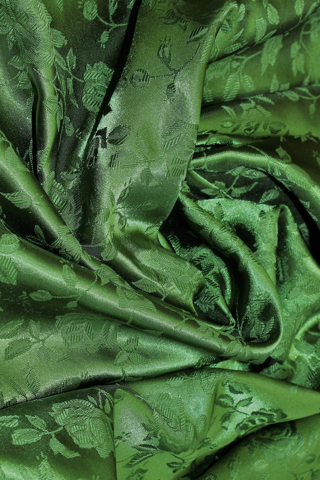 Olive Jacquard Satin Polyester Fabric - Olive Jacquard, Reversible, 58"-60" Width (1 Yard)