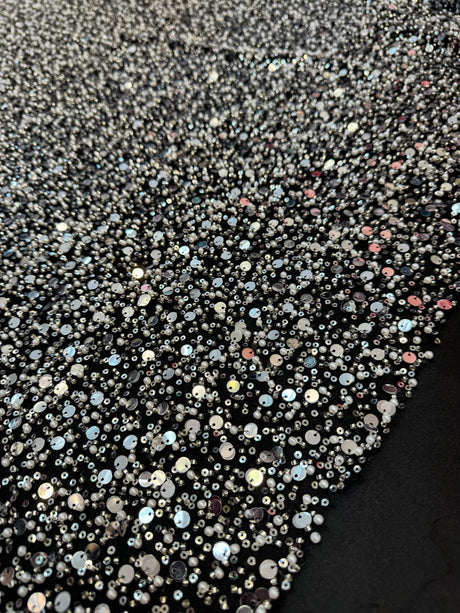 Silver Beaded Sequin Pearl Mesh Lace