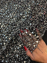 Silver Beaded Sequin Pearl Mesh Lace