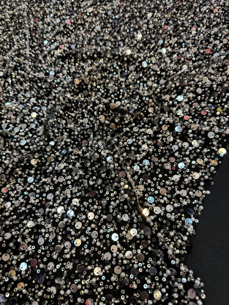 Silver Beaded Sequin Pearl Mesh Lace