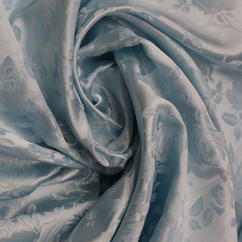 Lt. Blue Polyester Jacquard Satin Fabric - Baby Blue, Reversible, 58"-60" Width (1 Yard)