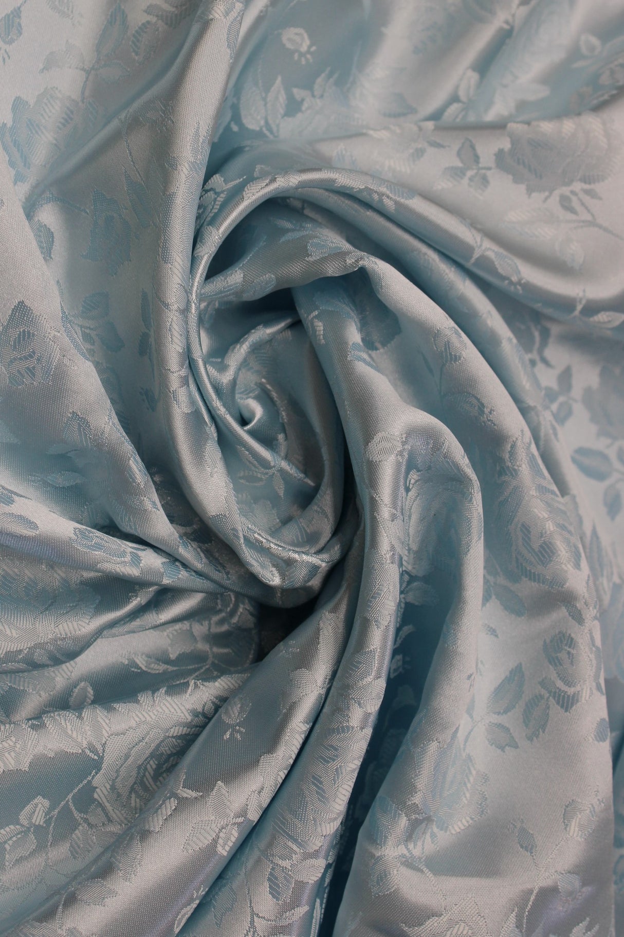 Lt. Blue Polyester Jacquard Satin Fabric - Baby Blue, Reversible, 58"-60" Width (1 Yard)
