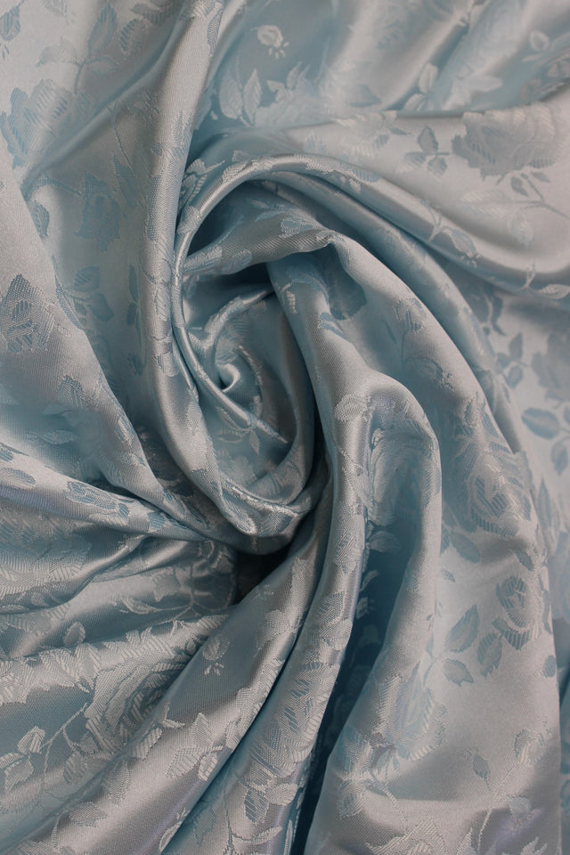 Lt. Blue Polyester Jacquard Satin Fabric - Baby Blue, Reversible, 58"-60" Width (1 Yard)