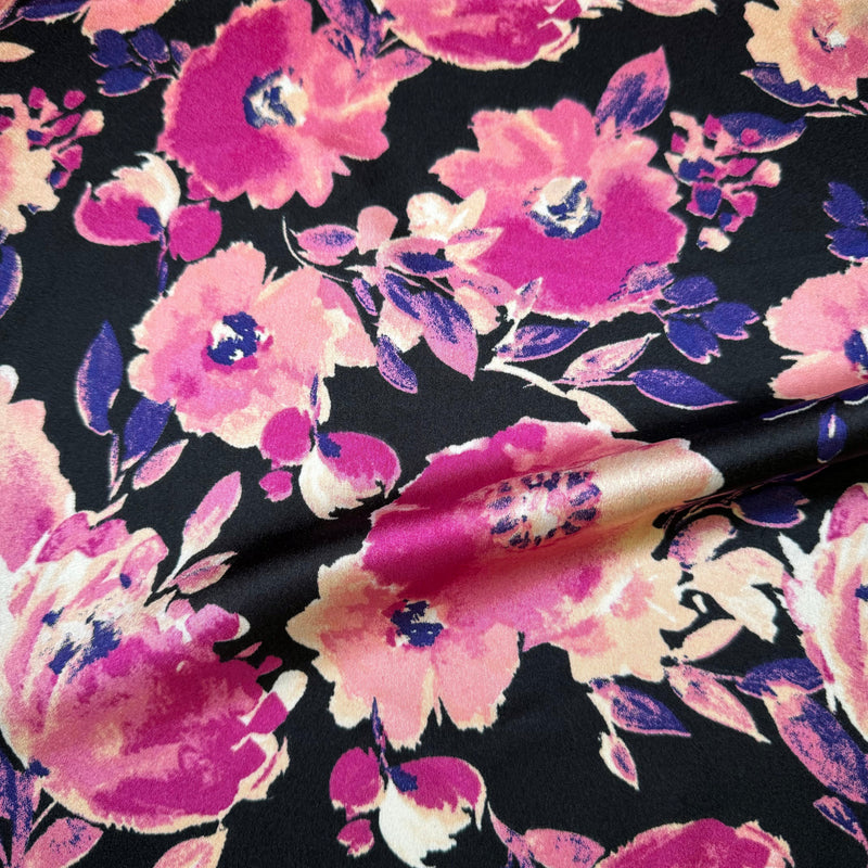 Floral Print Stretch Satin