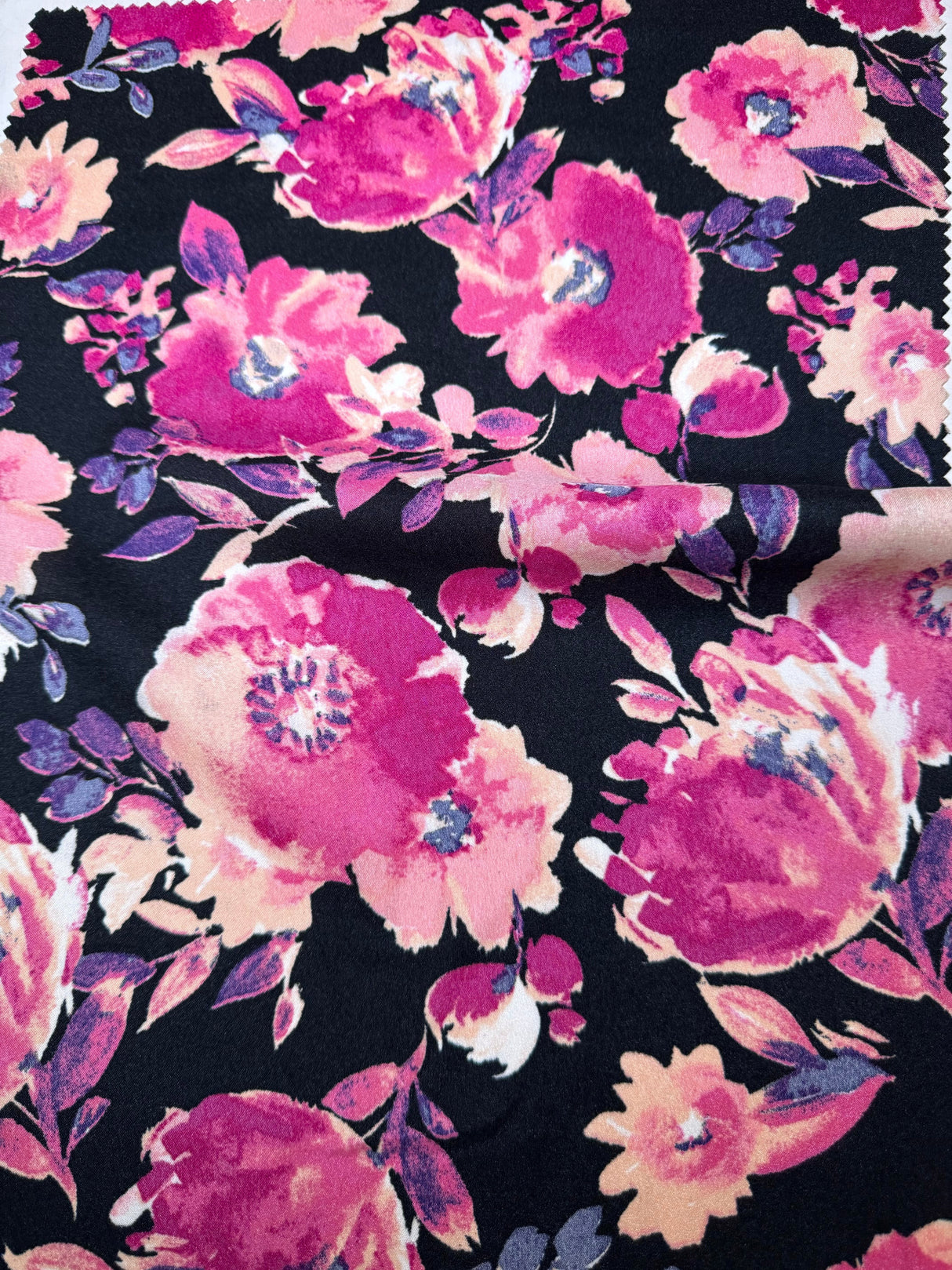 Floral Print Stretch Satin