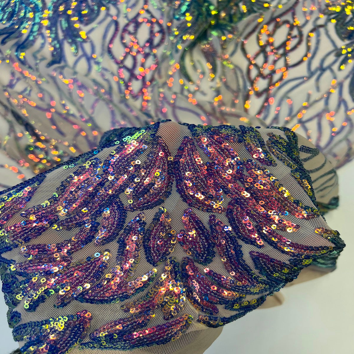 Stretch Sequins Fabric Lioness Mesh Backed