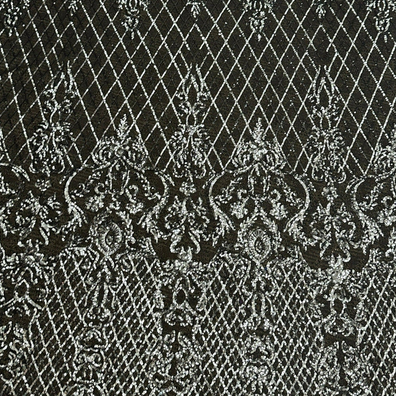 Stretch Sequin Lace on Black Mesh