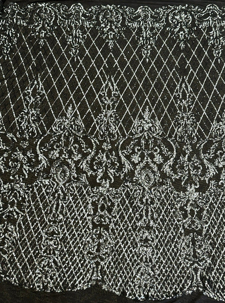 Stretch Sequin Lace on Black Mesh