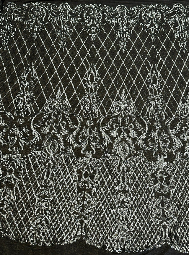 Stretch Sequin Lace on Black Mesh
