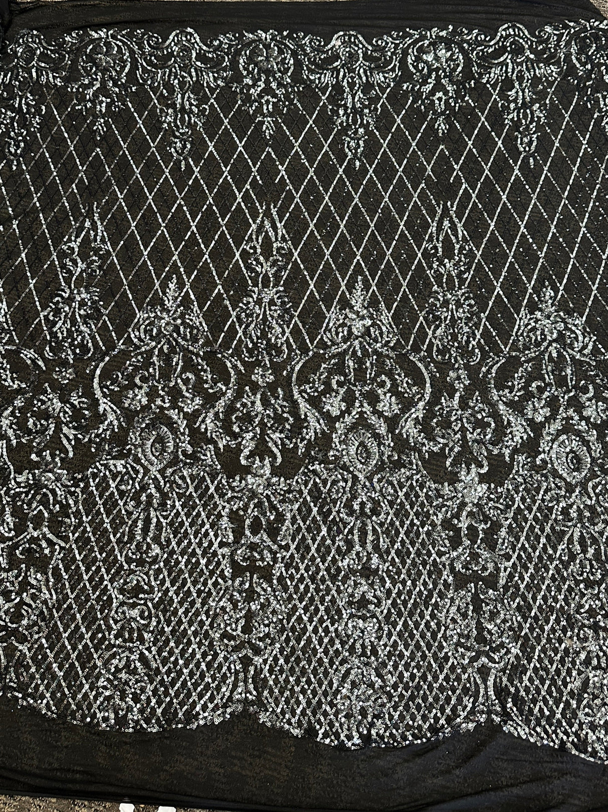Stretch Sequin Lace on Black Mesh