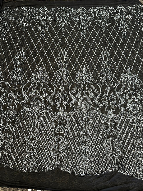 Stretch Sequin Lace on Black Mesh