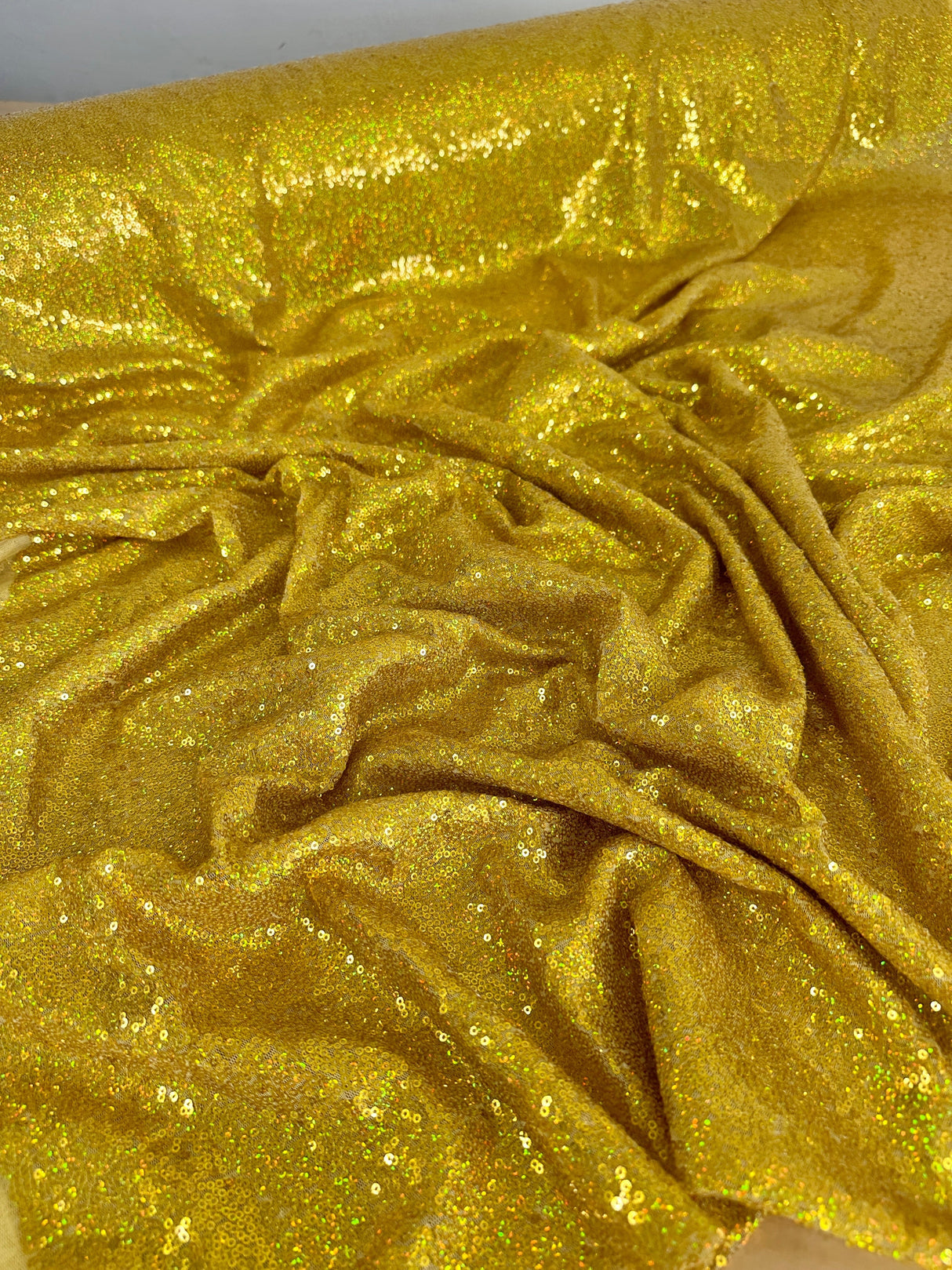 Stretch Gold Iridescent Sequin Mesh