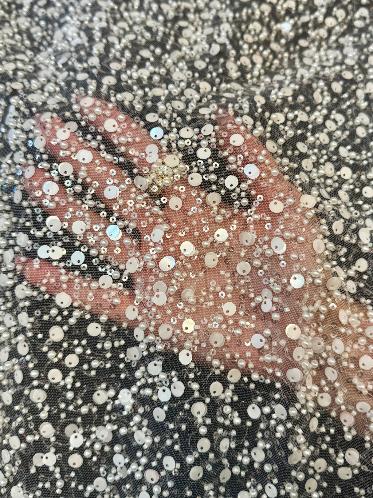 Beaded Sequin Pearl Mesh Lace