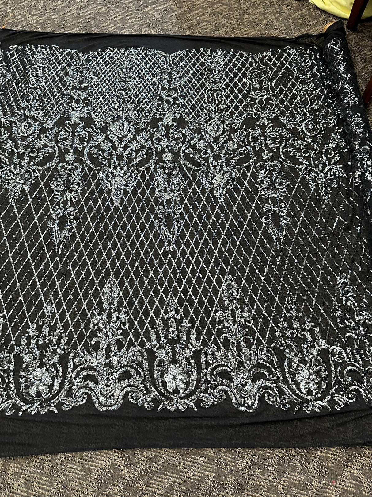 Stretch Sequin Lace on Black Mesh