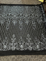 Stretch Sequin Lace on Black Mesh