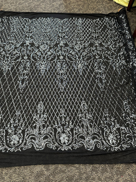 Stretch Sequin Lace on Black Mesh