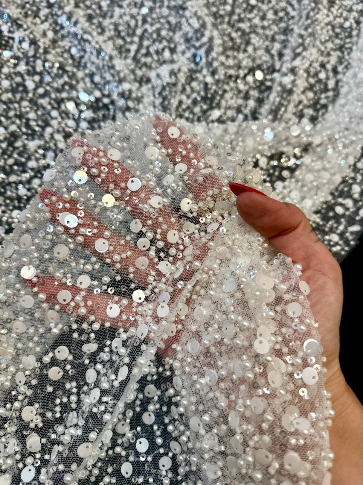 Beaded Sequin Pearl Mesh Lace