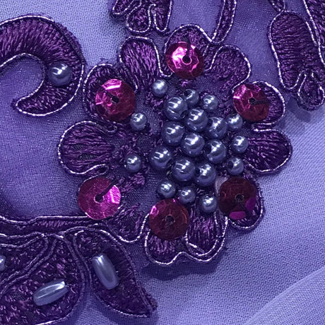 Beaded Corded Lace Trimming Embroidered On 100 Percent Polyester Organza Fabric - 2" Width, 21 Colors (1 Yard)