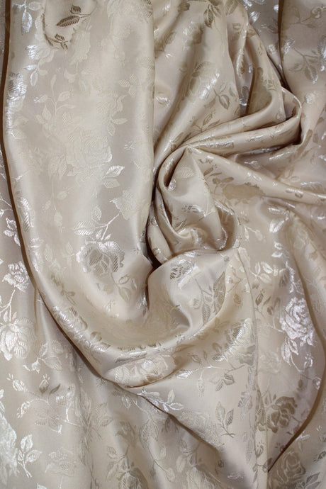 Champagne Jacquard Satin Polyester Fabric - Champagne Jacquard, 58"-60" Width (1 Yard)