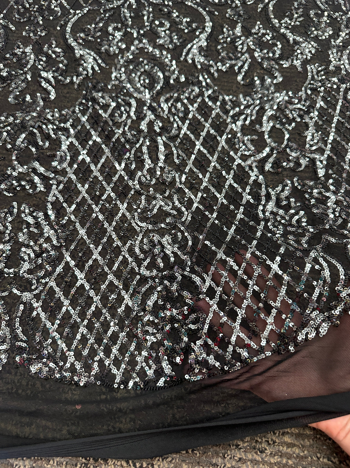 Stretch Sequin Lace on Black Mesh