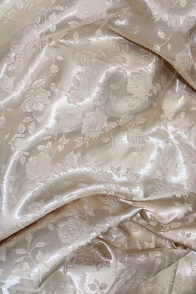 Champagne Jacquard Satin Polyester Fabric - Champagne Jacquard, 58"-60" Width (1 Yard)