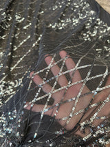 Stretch Sequin Lace on Black Mesh