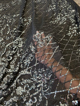 Stretch Sequin Lace on Black Mesh
