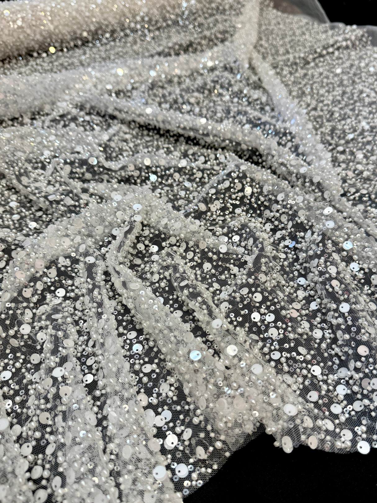 Beaded Sequin Pearl Mesh Lace